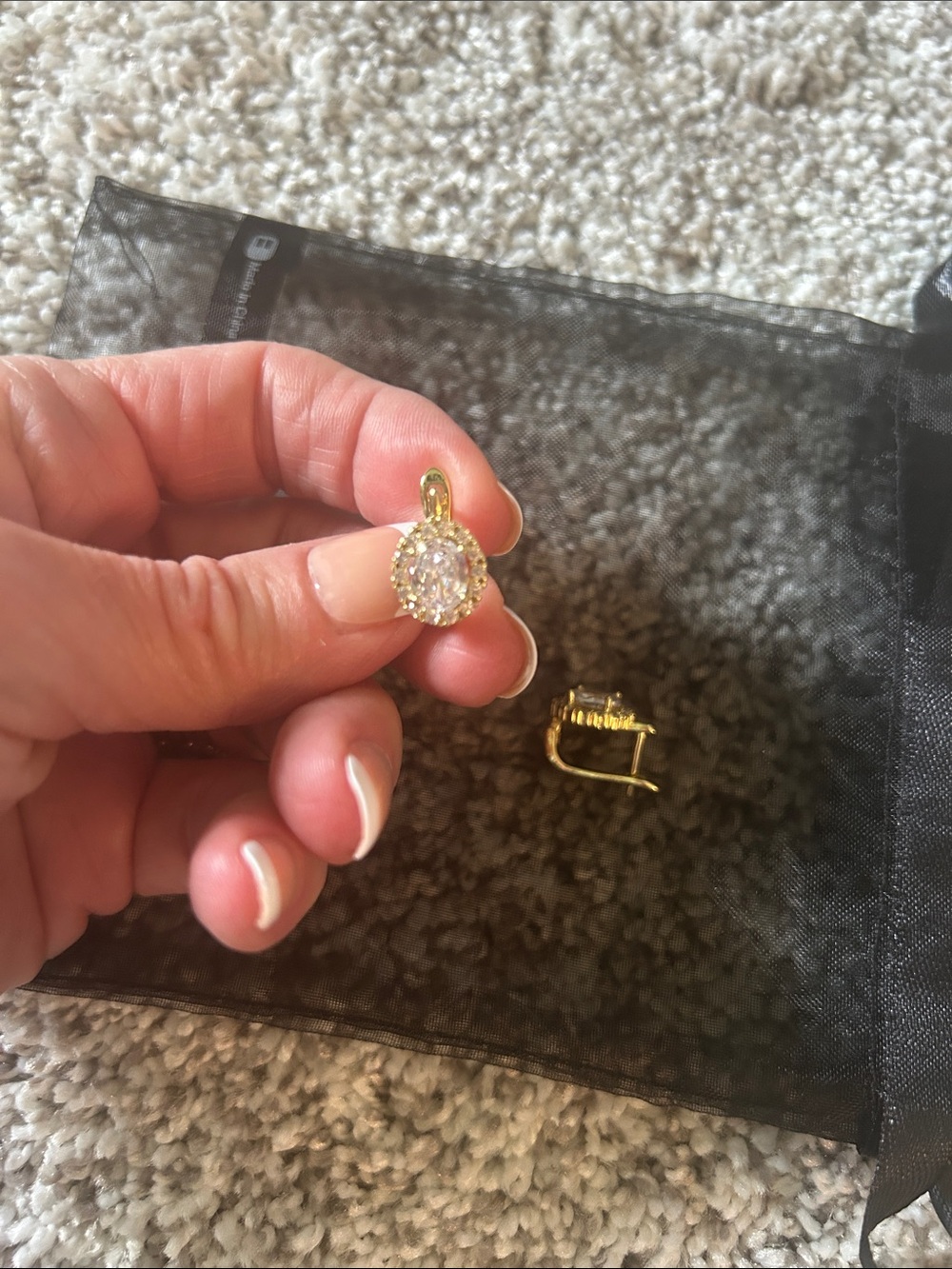H&M Gold-Tone Oval Halo Pendant with Clear Stone